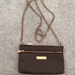 Michael Kors Dark Brown Crossbody Bag with Gold Accents